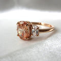 Ella Ring: 2 Carat Oval Champagne Sapphire Three Stone Ring - Lush and Company